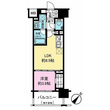 福岡 / 博多站 / 1房1廳+WIC / 34㎡(10.28坪)