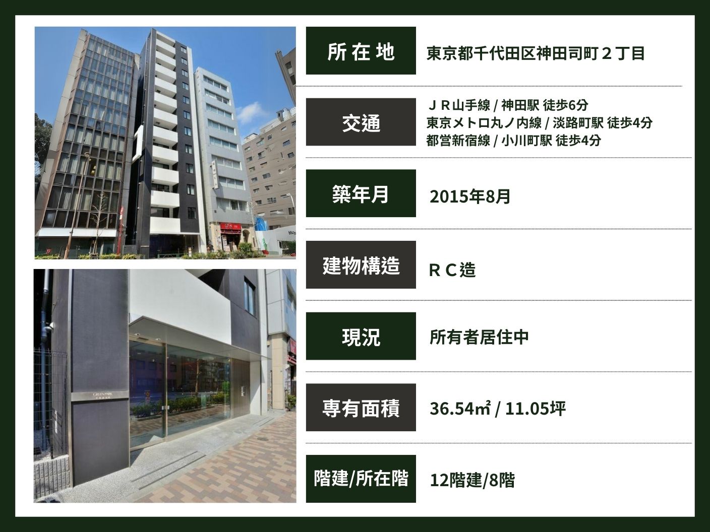 東京 / 神田站 / 1房1廳 / 36.54m²(11.05坪)