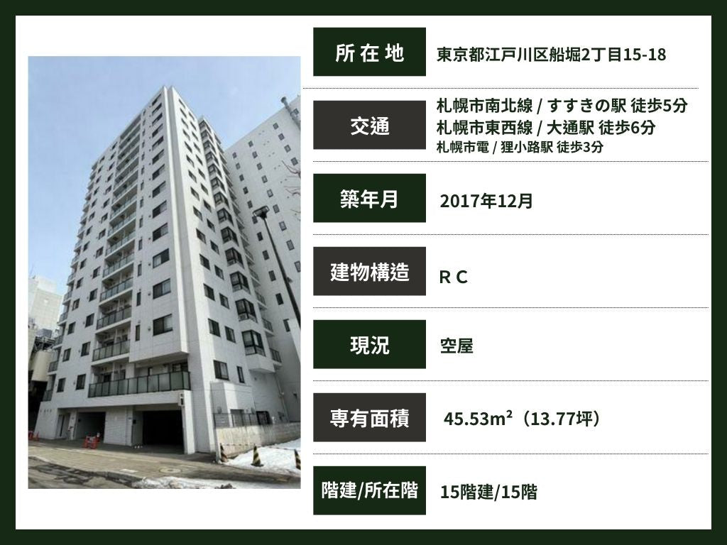 札幌 / すすきの站 / 1房1廳 / 45.53㎡ (13.77坪)