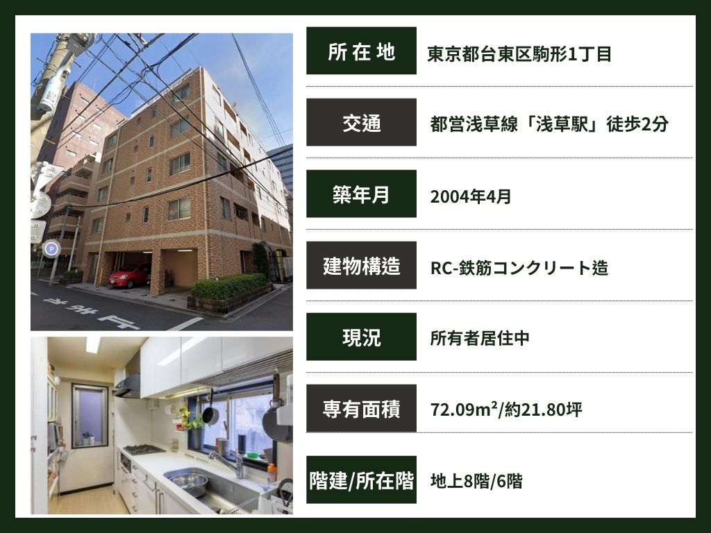 東京 / 淺草站2分鐘 / 2房2廳 / 72.1㎡(21.8坪)