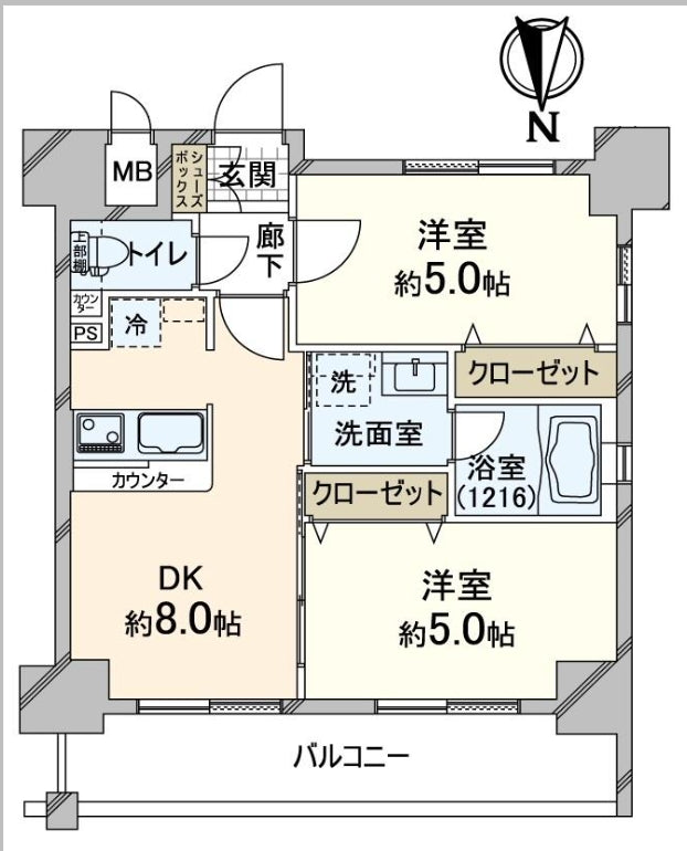 大阪 / 大國町站 / 2房1廳 / 41.6㎡(12.5坪)