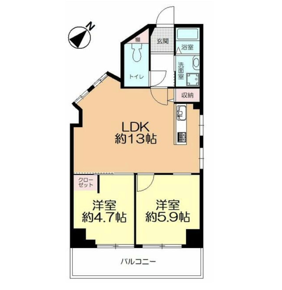 福岡 / 博多站 / 2房2廳 / 58.3㎡(17.6坪)