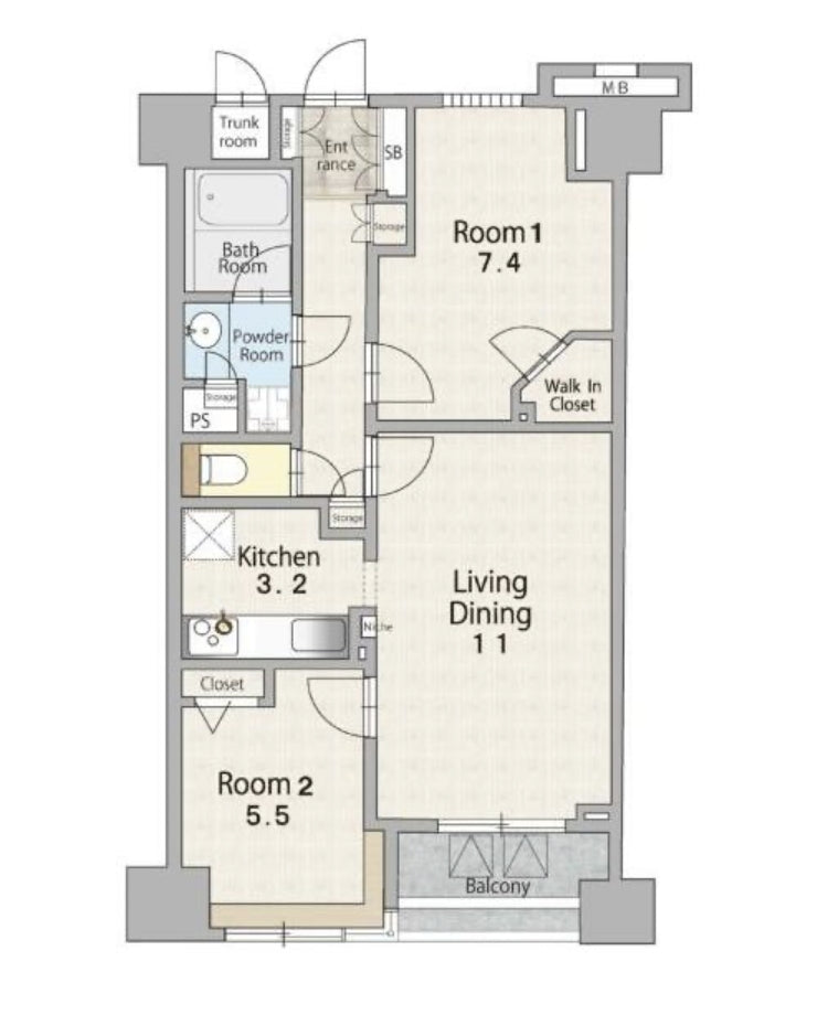 東京 / 東新宿駅1分鐘 / 2房2廳 /  62㎡(18.7坪)