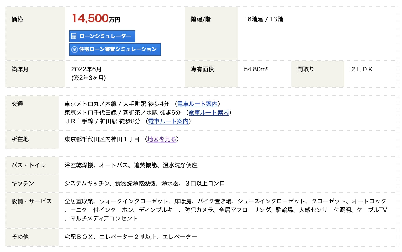 東京 / 大手町站 / 2房2廳 /  54.80㎡ (16.59坪)