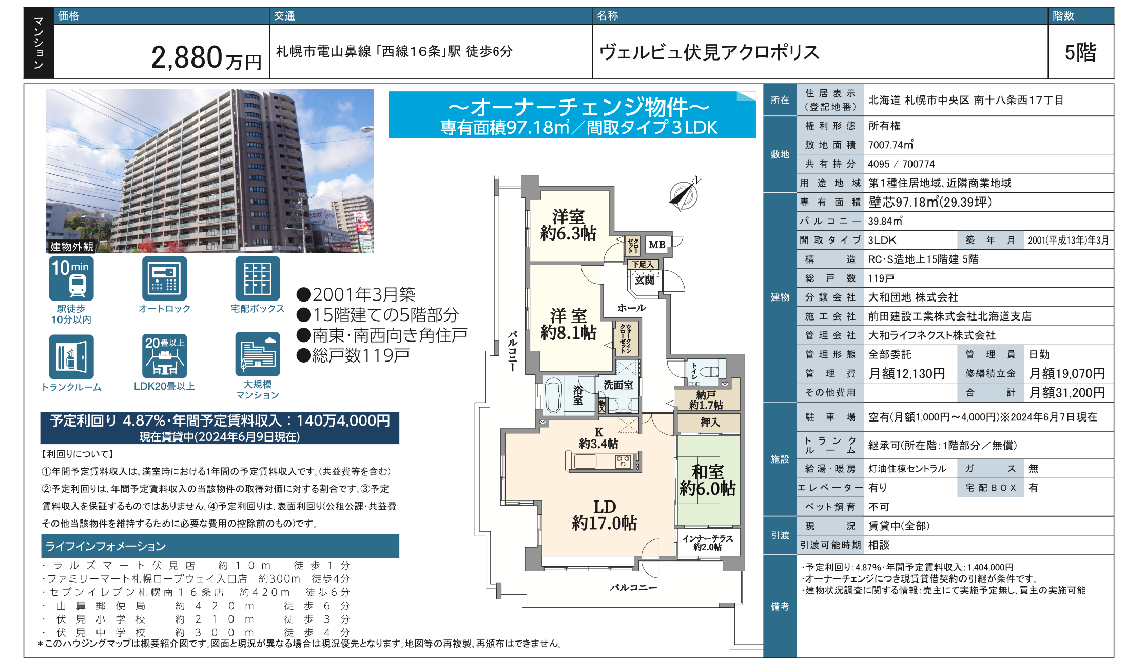 札幌 / 中央區 / 3房2廳 / 97.18平方米(29.39坪)