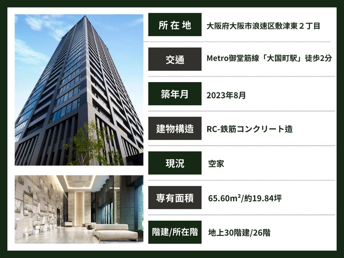 大阪 / 大國町站 / 2房2廳 / 65.60m²(19.84坪)