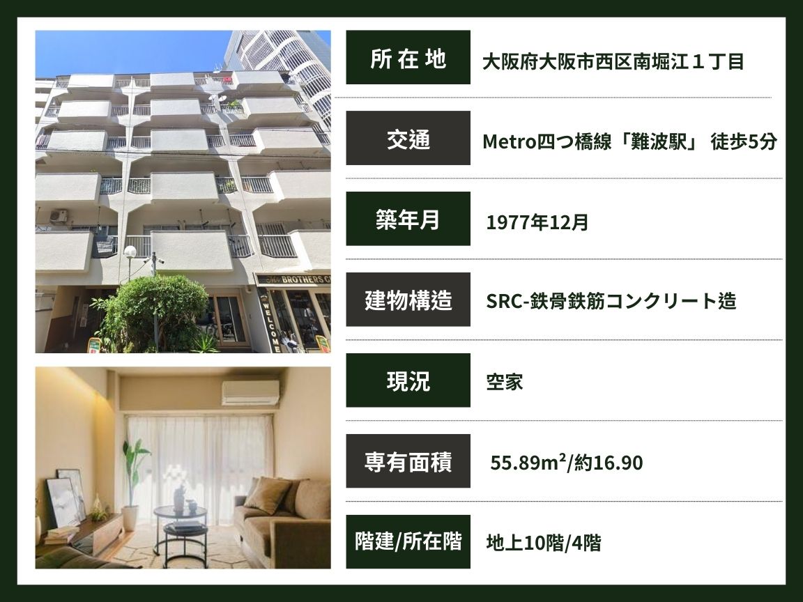 大阪 / 難波站 / 2房2廳 / 55.89m²(16.90坪)