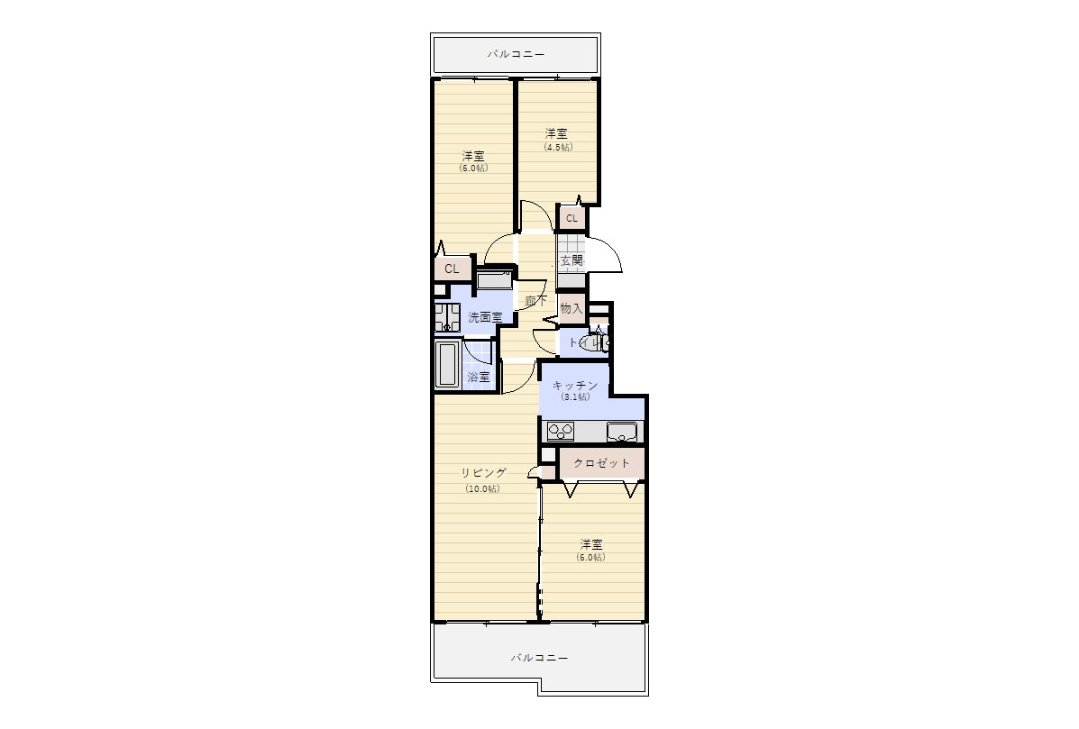 札幌 / 大谷地站 / 3房2廳 / 65.40m²(19.78坪)